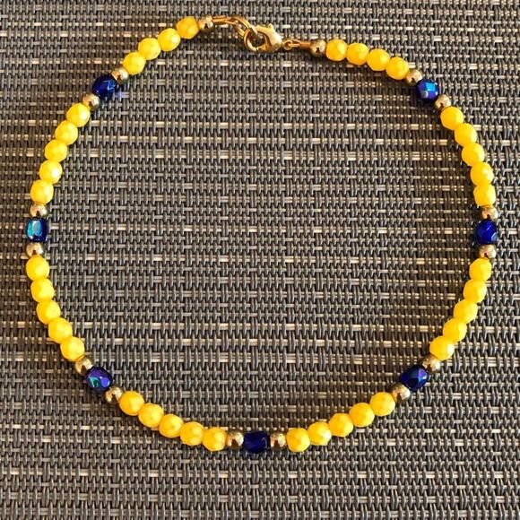 Yellow & Blue Beaded Handmade Ankle Bracelet - Picture 5 of 8